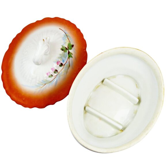 Vintage Luster-Style Covered Vanity Dishes – Rosebud Motif, Hand-Numbered Pair - Picture 5 of 13